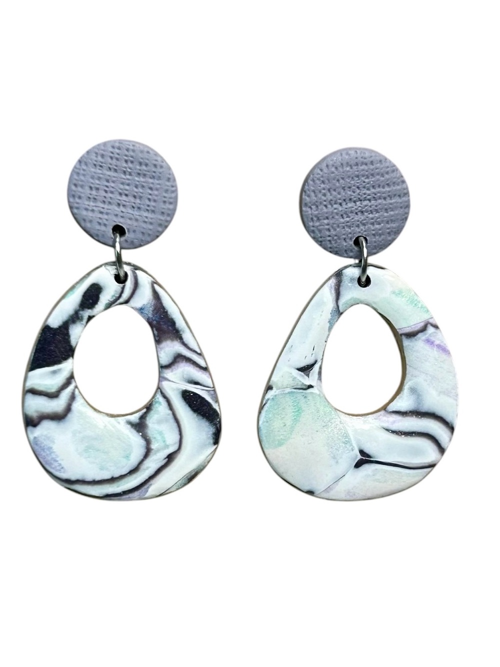 Handmade Pastel Blue Green Purple Watercolor Look Polymer Clay Dangle Earrings - Picture 3 of 12